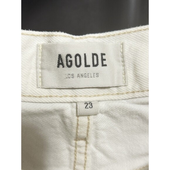 Agolde Womens 23 White Distressed Cotton Low Rise Button Fly Shorts - Picture 5 of 10